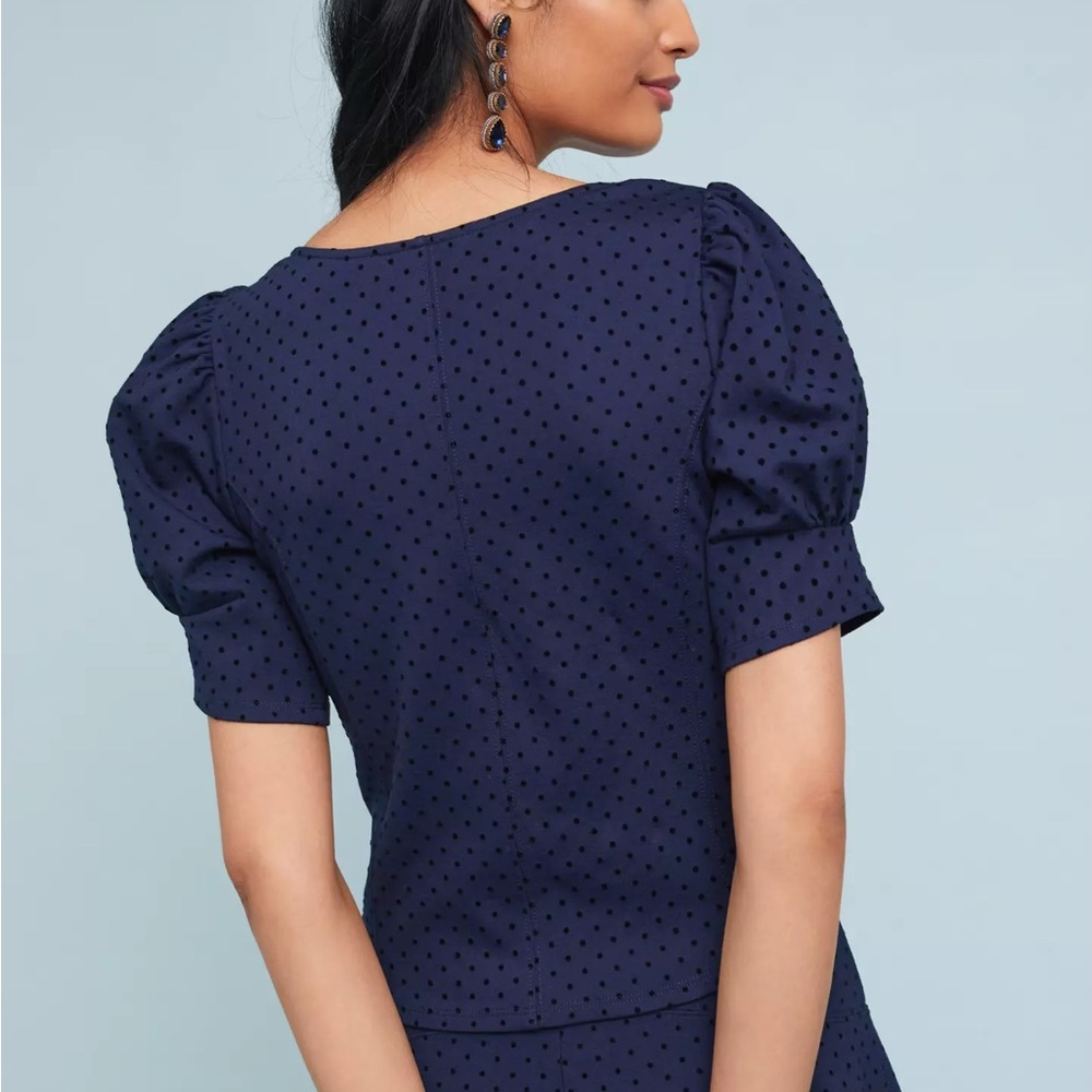 Anthropologie Maeve Women's Sevigny Blue Polka Dot Puff Sleeve Blouse‎ Size XS - Picture 4 of 12